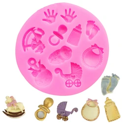 Silicone Mold of Baby Shower Party Stroller Trojans Car Bottle Nipples Cart Chocolate Sugarcraft DIY Fondant Cupcake Moulds M566