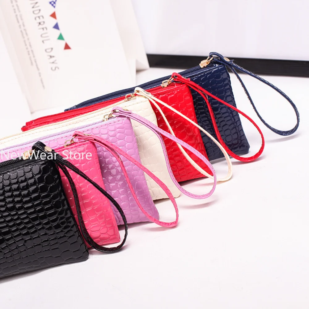 New Women Crocodile Pattern PU Long Wallet Litchi Grain Coin Purse Female Bag Wrist Bags Zipper Phone Pocket Credit Card Holder