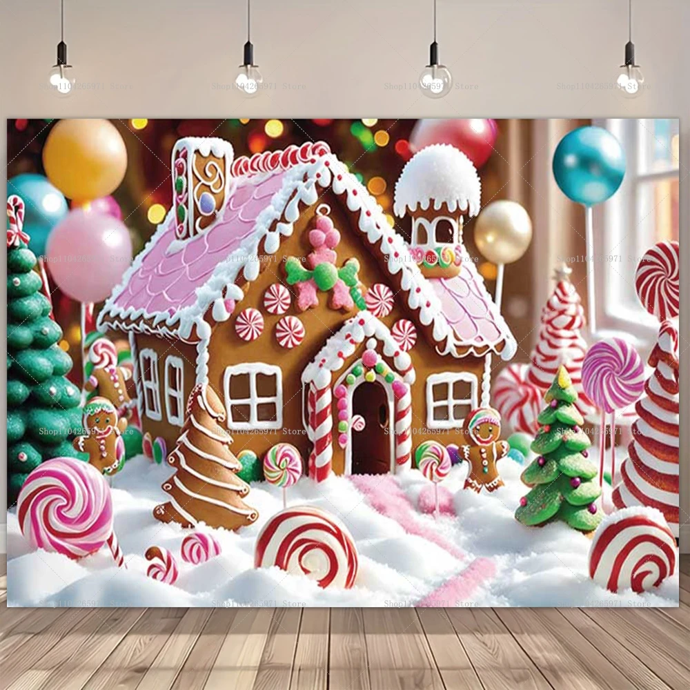 Christmas Gingerbread House Background Children Christmas Party Gifts Photography Studio Photo Background Baby Photography Props view 6