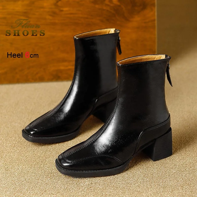 

Осенне-зимние новые женские ботинки на высоком каблуке, короткие сапоги во французском стиле, коричневые, на толстом каблуке, с квадратным носком, повседневные ботильоны до середины икры