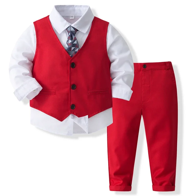 

Christmas Baby Boys Formal Clothes Suit Gentleman Sets Kids Birthday Wedding Party Dress Suit Sets Bowtie Shirt+Vest+Trouser