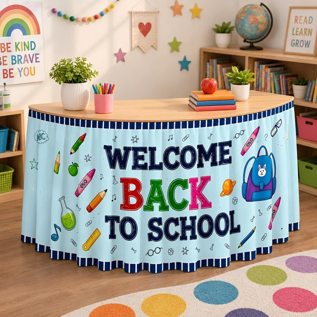 Send a tablecloth. 1-piece school-themed tablecloth with printed design, featuring distinctive colored pencils.xzj