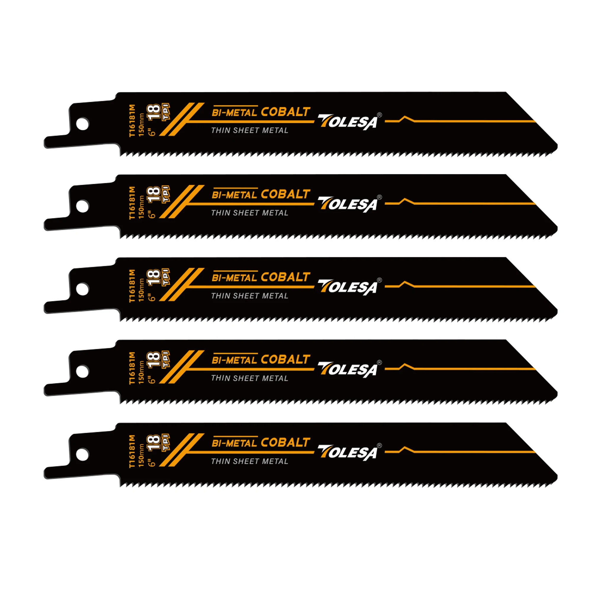 TOLESA 5PC Bi-Metal Sawzall Blade Metal Cutting 150mm 18TPI Reciprocating Saw Blade with 8% Cobalt for Pipe Profile Bolt Cutting