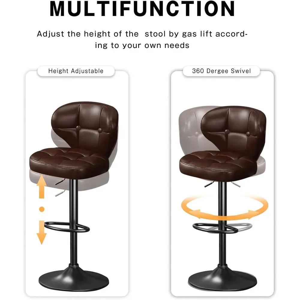 Conjunto de 6 bancos de bar giratórios ajustáveis com assentos acolchoados, encosto e apoio para os pés para ilhas de cozinha, bistros, cafés e casa