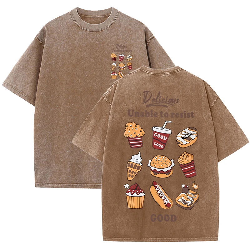 Delicious Unable To Resist Pattern Washed Female Tee Shirts Sport Casual T Shirt Summer Women Clothes Cotton Loose Short Sleeve