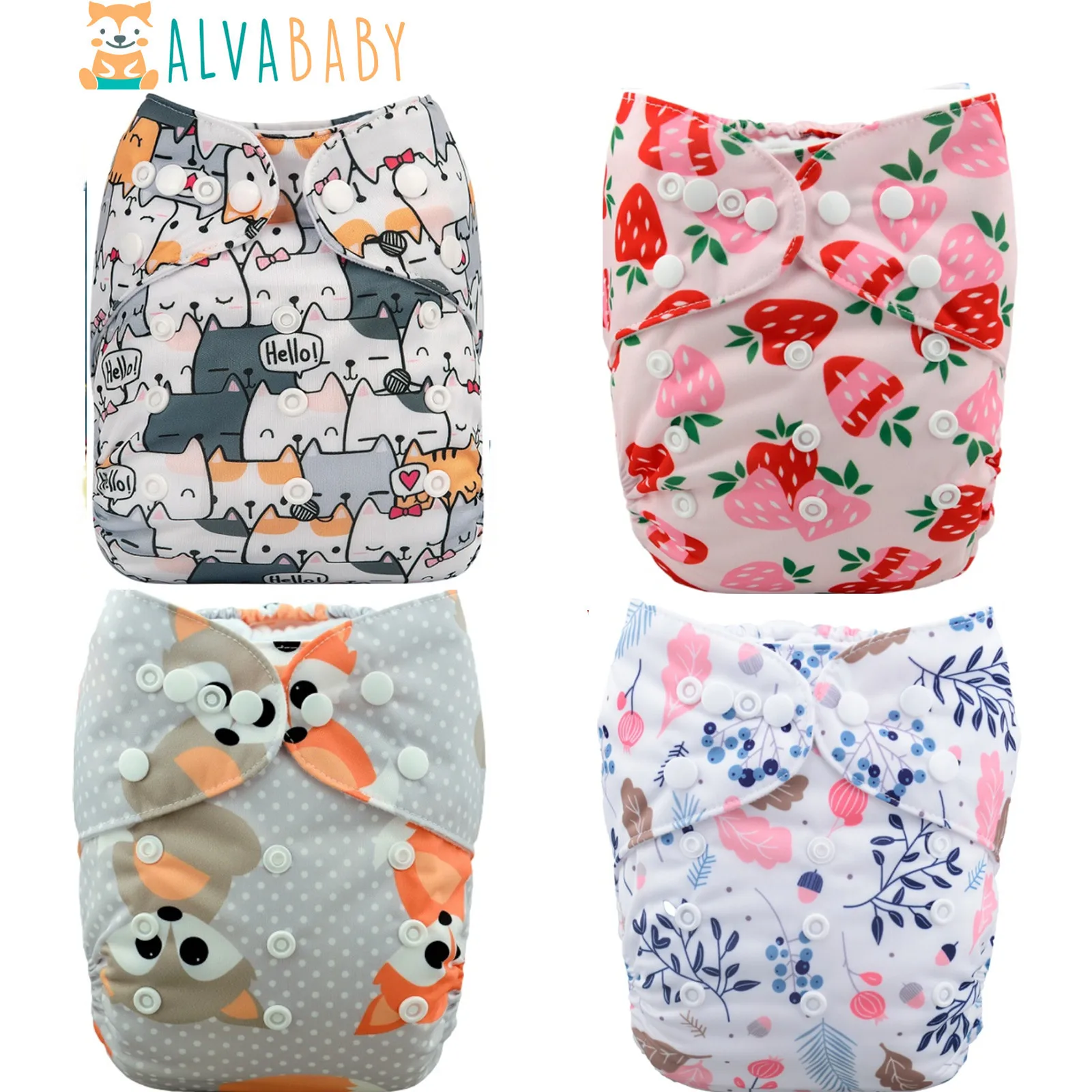 ALVABABY 아기용 친환경 모던 천 기저귀, 대나무 인서트 또는 숯 인서트 1 개 포함, 3-15kg