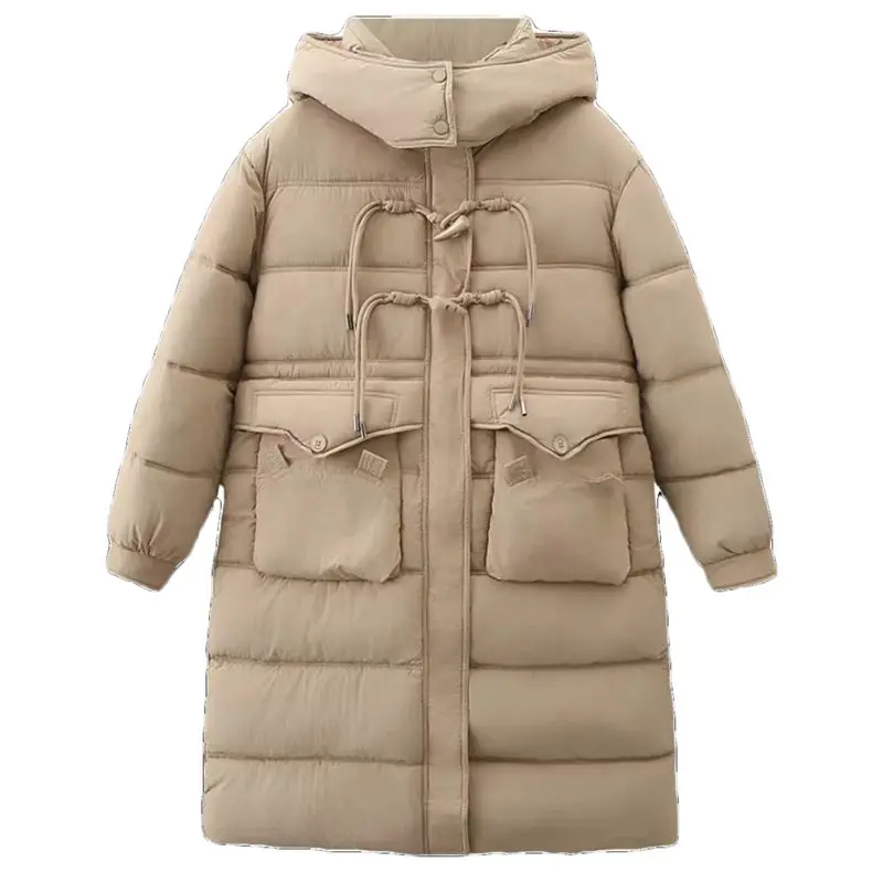 Manteau en duvet de coton coréen pour femme, pardessus Parkas, veste à capuche, longueur moyenne, bouton en corne, respirant, mode décontractée, hiver, Z3464