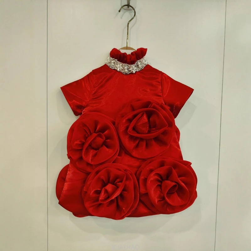 

Wed Dress 2025 Children Handmade Beaded Pearl Lace Girls Tutu Dresses DIY Floral Party Princess Gown Costume Kids Formal Outfit