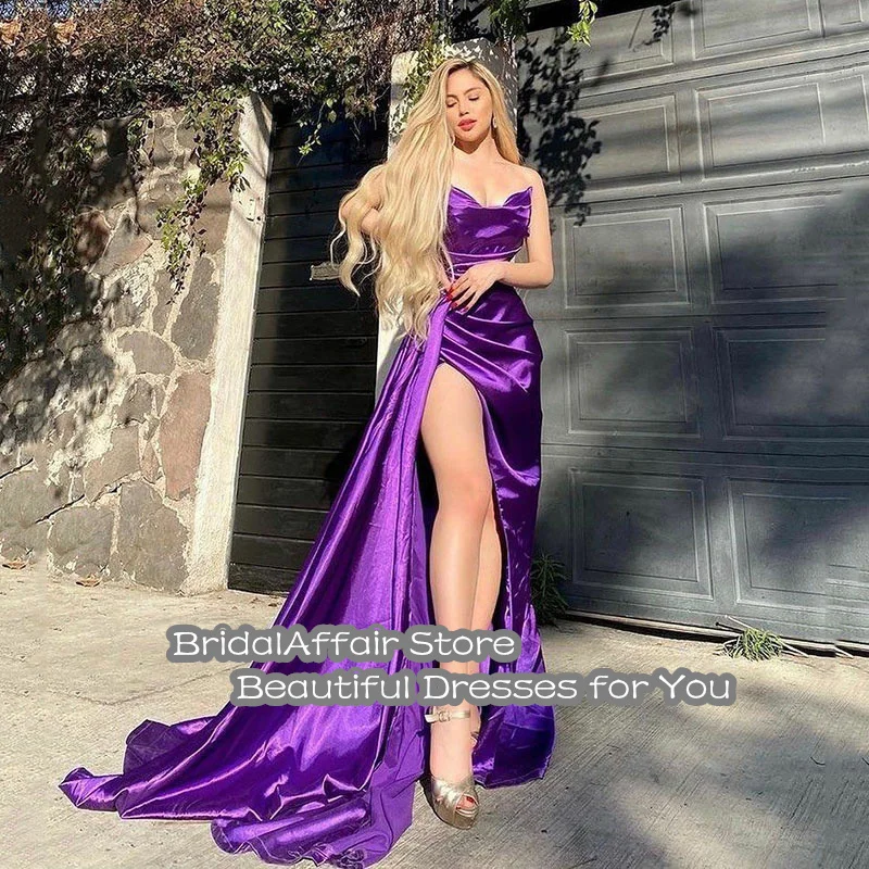 BridalAffair-Robe de Rhlongue en satin violet pour femme, sirène, sexy, fente latérale, robe de soirée, quelle que soit la fête formelle, mode