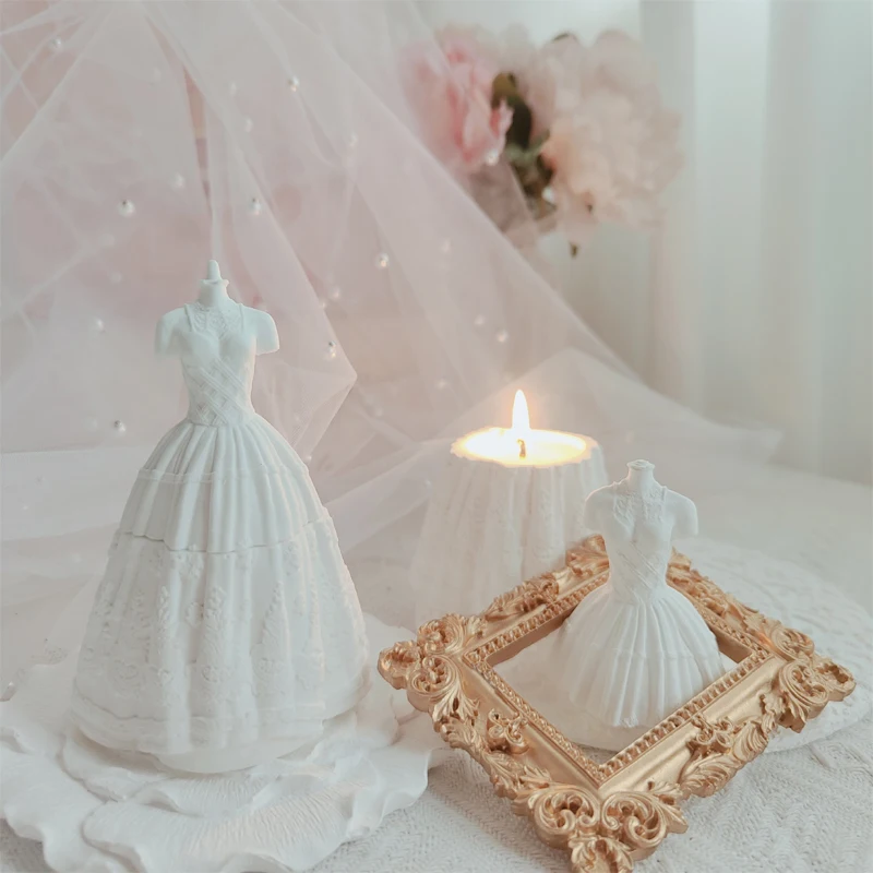 

Handmade Plaster Wedding Styling Scented Candles Bridal Wedding Dress Aroma Candle Gift Natural Soy Wax Fragrance Ornaments