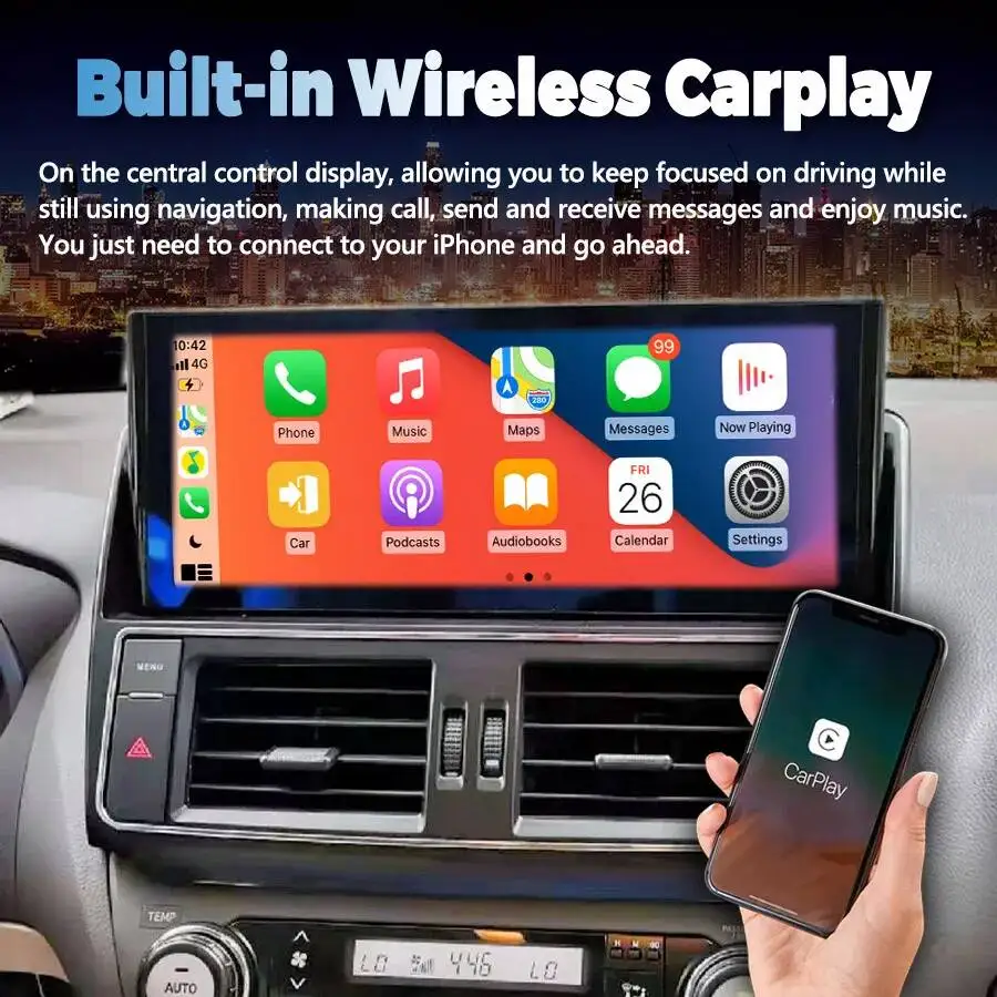 Stereo Car GPS Carplay Navigation Auto Radio 12.3inch Android 15 Multimedia Player For Toyota Land Cruiser Prado LC150 2014-2017