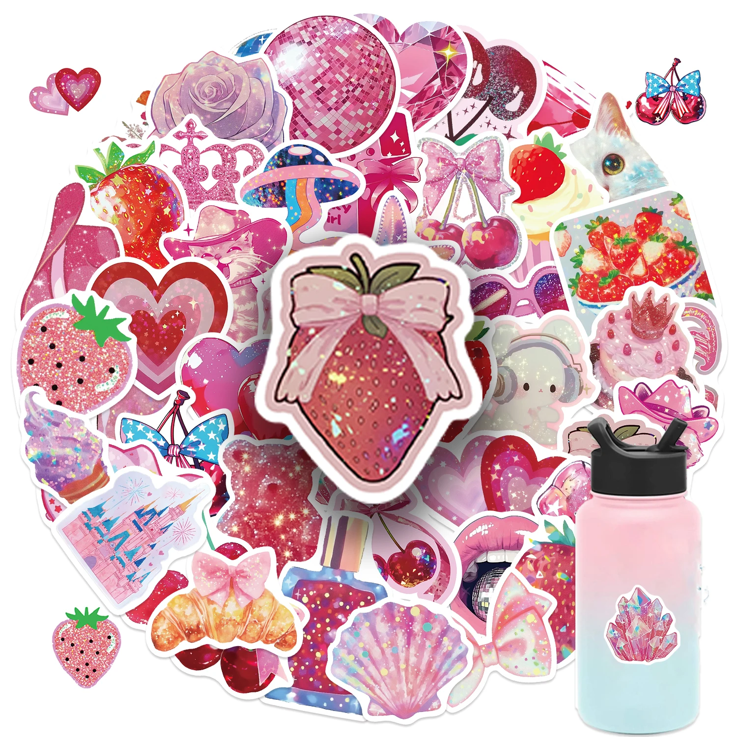 50pcs Pink Aesthetics Stickers Skateboard Suitcase Graffiti Luggage Motorcycle DIY Gift Sealing Label Sticker