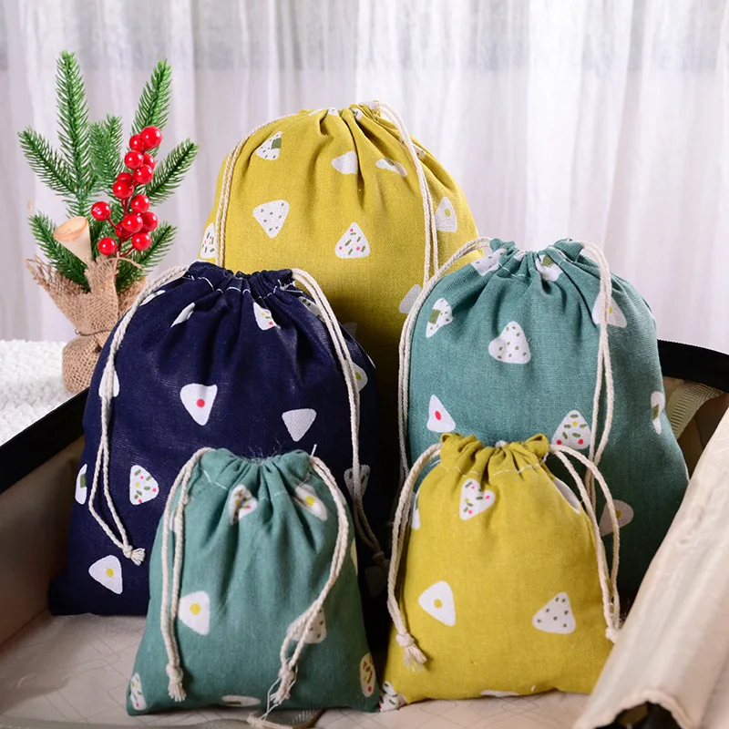 Printed Cotton and Linen Drawstring Pocket Linen Sack Sundries Underwear Buggy Bag Gift Travel Storage Bag