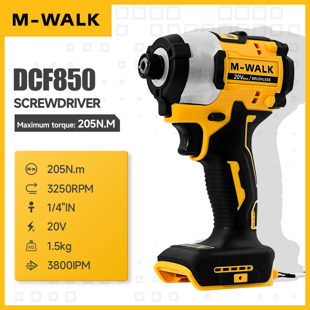 

M-WALK Бесщеточный ударный шуруповерт DCF850, электрическая дрель, перезаряжаемая аккумуляторная электрическая отвертка, электроинструменты для Dewalt, 20 В, аккумуляторный штифт