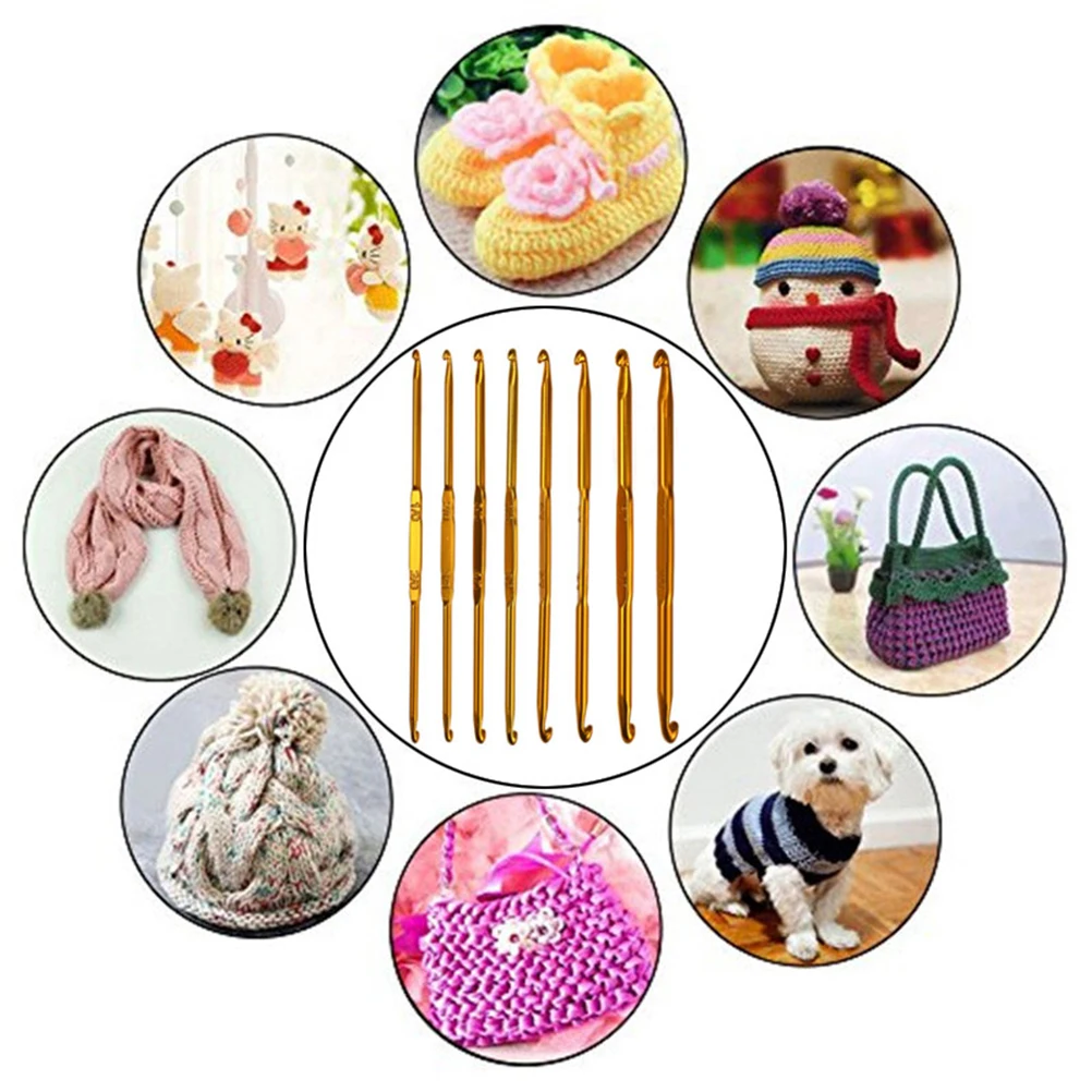 8 قطعة مزدوجة رئيس الكروشيه السنانير مجموعة سبائك الألومنيوم قبضة مريحة رمح طويل إبرة حياكة Diy بها بنفسك نسج الغزل عدة الكروشيه