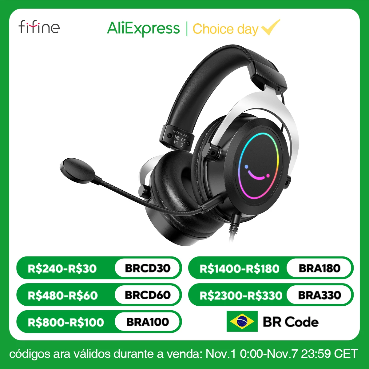 FIFINE Gaming Headpset with Dynamic RGB/MIC/In-line control,Ultra-Soft Memory Foam Ear Pads,for PC PS4 PS5 Xbox Laptops -H3