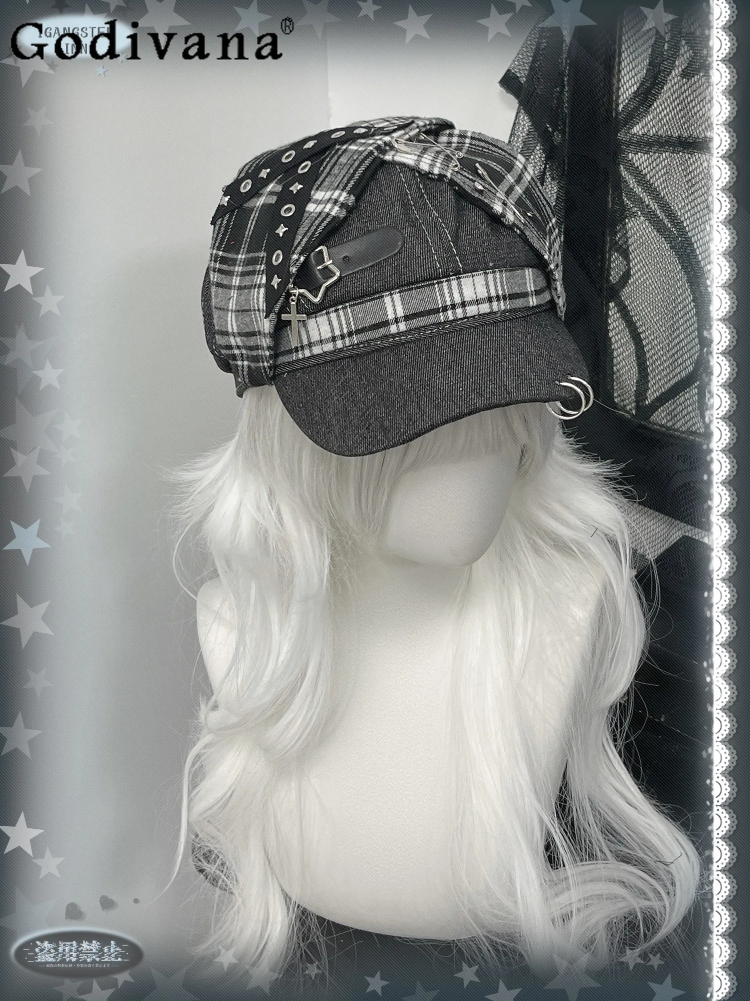 

Y2K Subculture Japanese Original Punk Style Beret Sweet Cool Hot Girl Style Fashion Versatile Decorative Hat