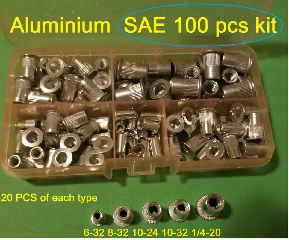 100PCS Aluminum Rivnut Flat Countersunk Head Rivet Nut Insert Rivnut Nutsert 6-32 8-32 10-24 10-32 1/4-20