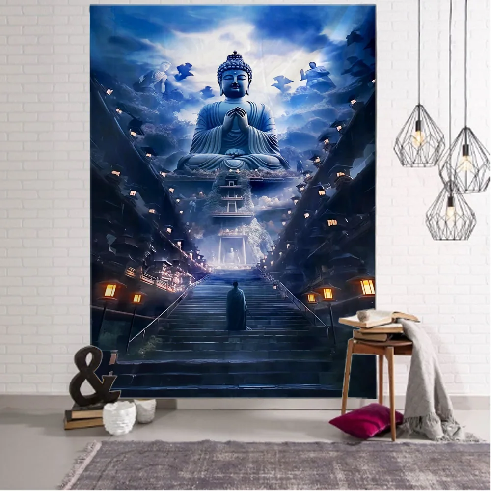 Religious Buddha Lotus tapestry wall hanging psychedelic wall art decoration Buddha statue sculpture living room home decoration