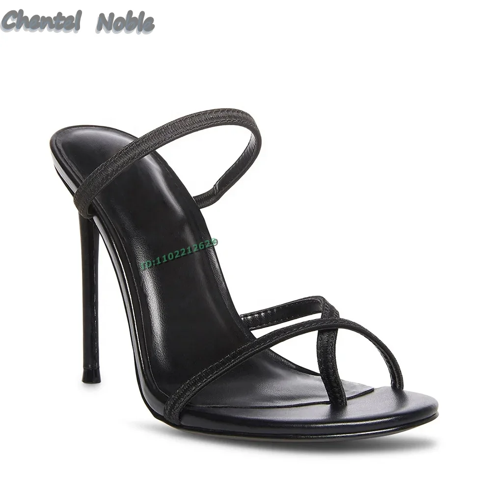 

Round Peep Toe Split Toe Cross Strap Slippers Thin High Heels Solid Ankle Strap Summer Women Stiletto Outdoors Dress Party 2024