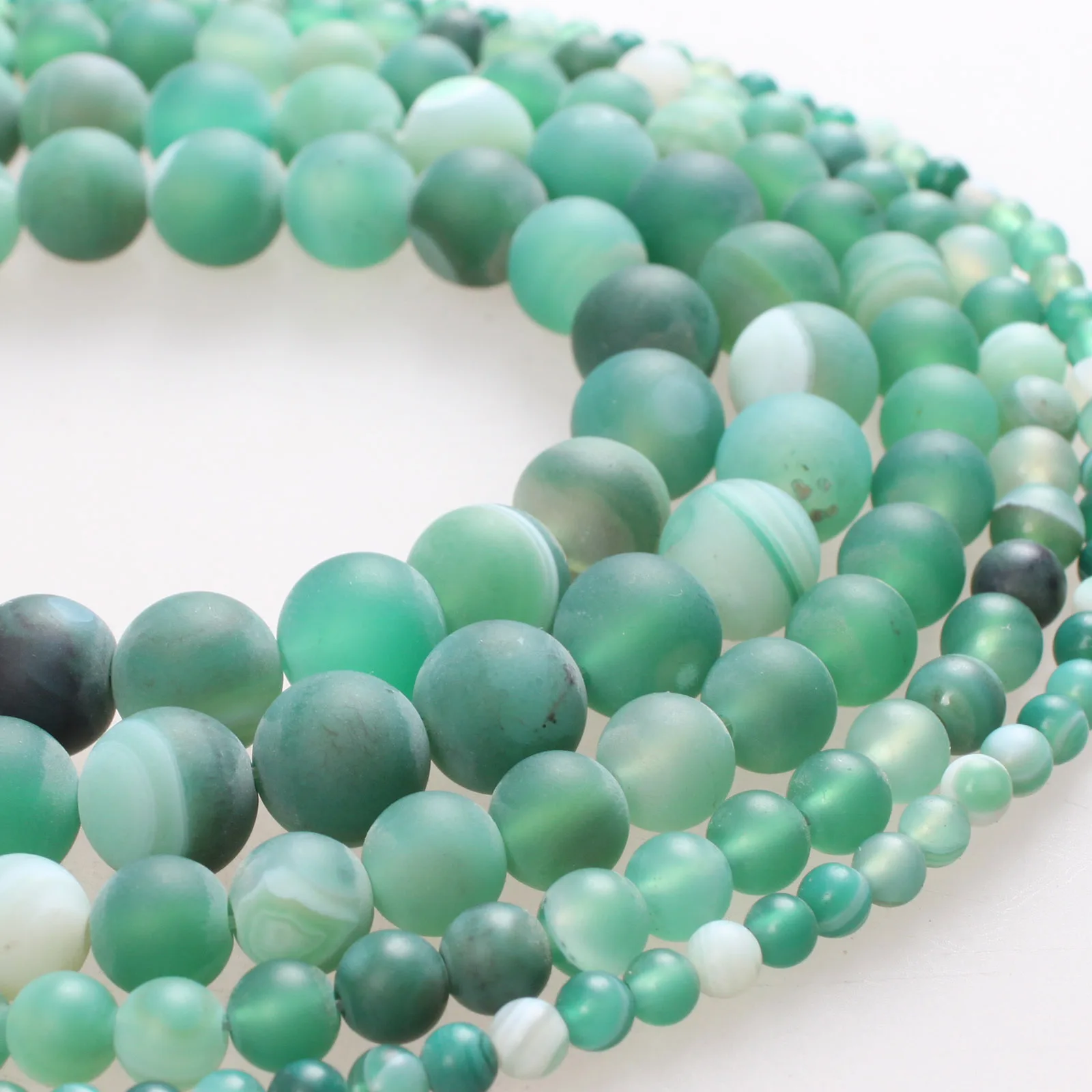 Natuurlijke Kralen Matte Groene Streep Agaat Frosted Agaat Ronde Losse Kralen 4 6 8 10 12Mm Voor Armbanden Ketting Sieraden Maken