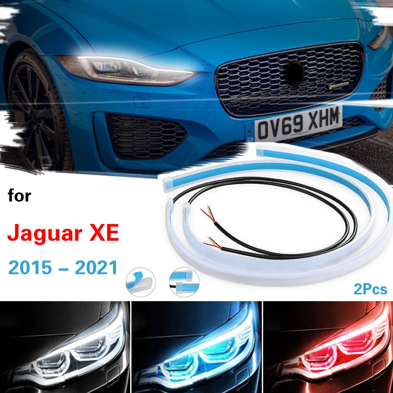 

2x DRL Flexible LED Strip Daytime Running Light For Jaguar XE 2015-2021 With Sequential Turn Signal Light For Car Headlight 12V