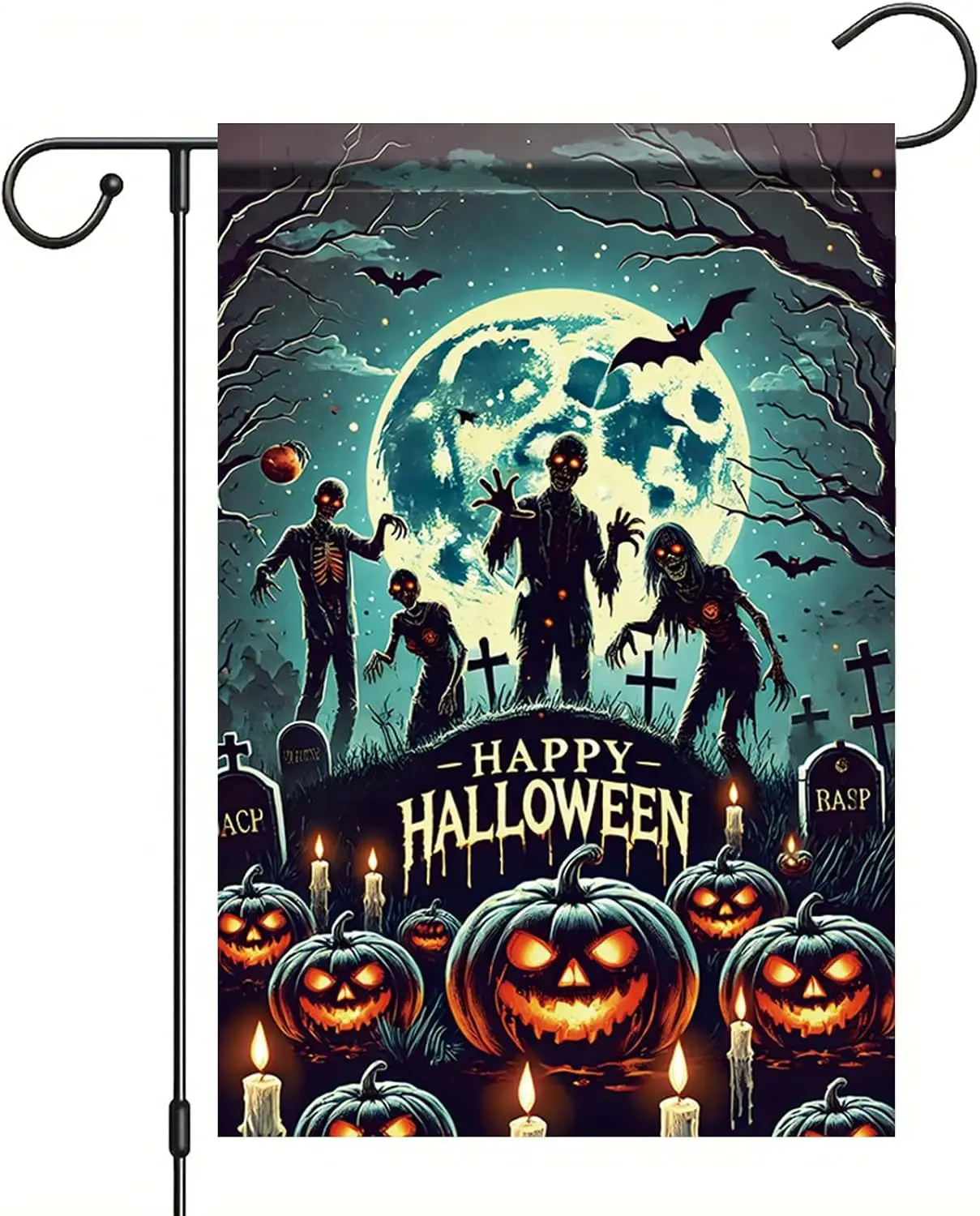 Halloween Garden Flag Happy Halloween Zombies Moon Pumpkin 12x18 Inch Double Sided Outdoor Yard Banner for Trick or Treat Ha uui