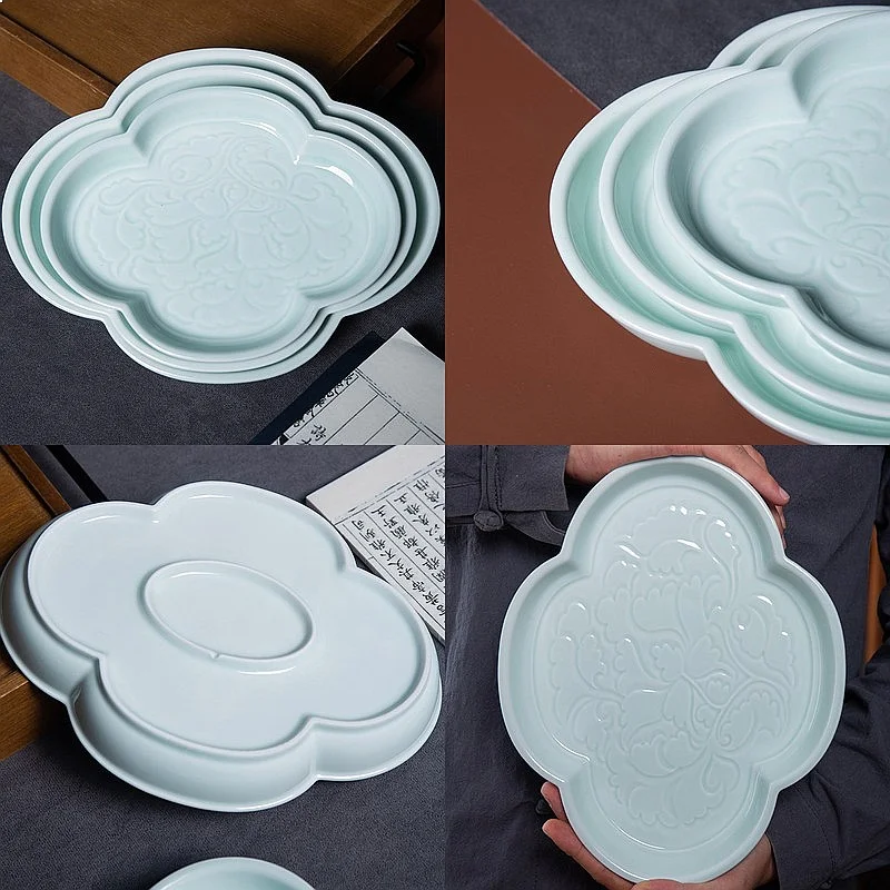 

Hot Sale Jingdezhen Song Style Celadon Ruyi Plate Small Bone Dish Fruit Plate for Home Hotel Restaurant Creative Tableware