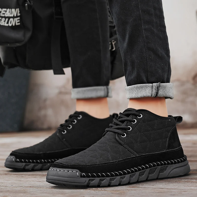 

Уличная удобная тканевая однотонная новая модная нишевая износостойкая противоскользящая спортивная мужская хлопковая обувь со средним верхом