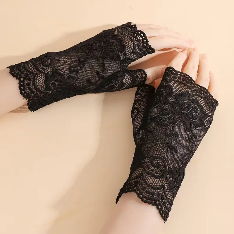 Women's Goth Accessories Set-Black Lace Fingerless Gloves and Velvet Choker Necklace for Halloween,1920s Party&Gothic Cosplay 6
