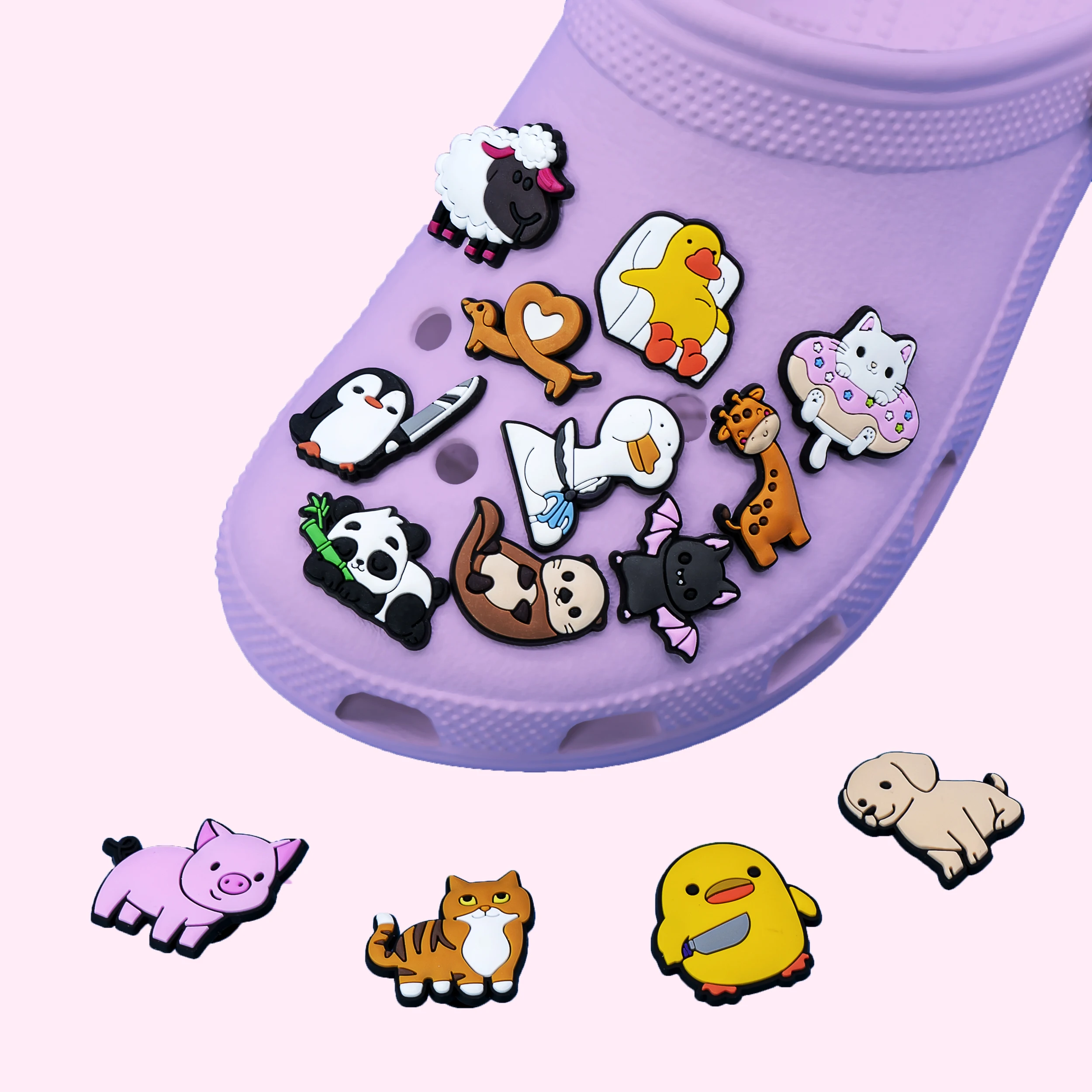 

1/25PCS Kawaii Animals Shoe Accessories for Charms Cute Duck Dog Owl Sheep Bee Penguin Shoe Decoration Pink Pig Cat Pin Clog