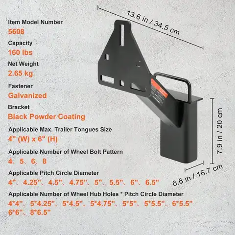 Spare Tire Carrier, Trailer Spare Tire Mount, 160 Lbs Capacity, Utility Trailer Accessories Fits Most 4 & 5 & 6 & 8 Lugs Wheels
