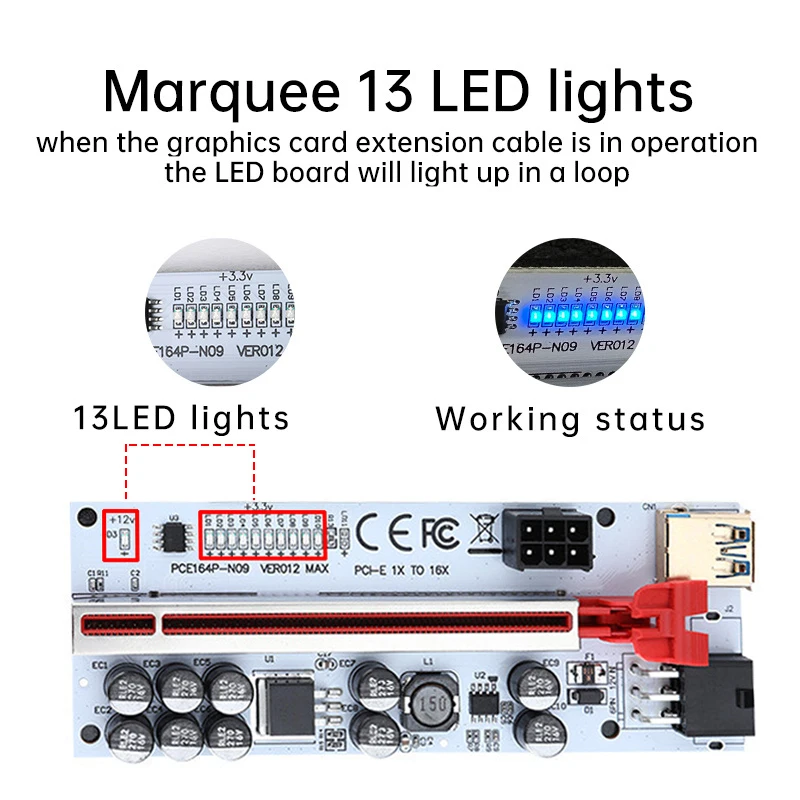 Imagem -05 - Pcie Riser Ver012 Max 012max Riser Pci Express X16 Extensor Usb3.0 Gpu Riser para Placa de Vídeo w Led para Bitcoin Miner Mining Pcs