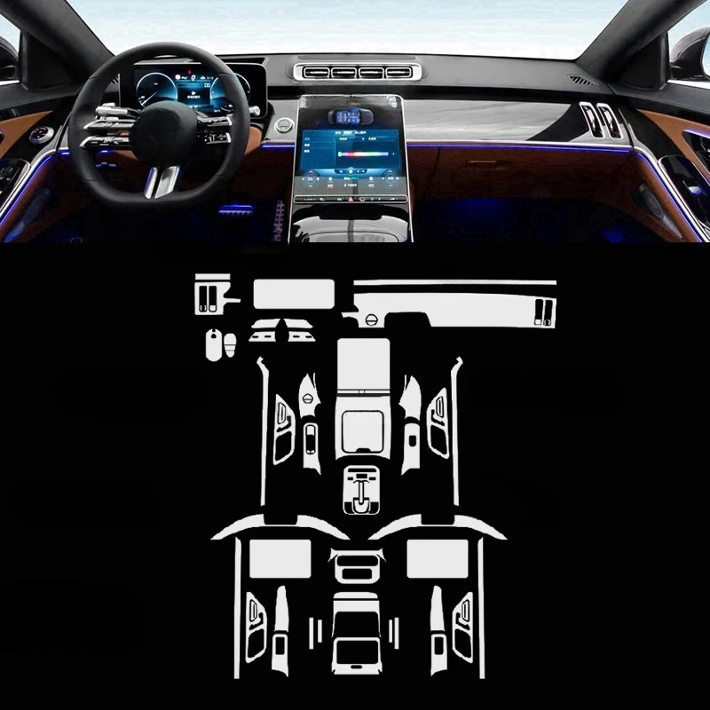 Car Door Center Console Media Dashboard Navigation TPU Anti-scratch Protector Film For Merceds Benz S Class S400 S450 S500 21-23