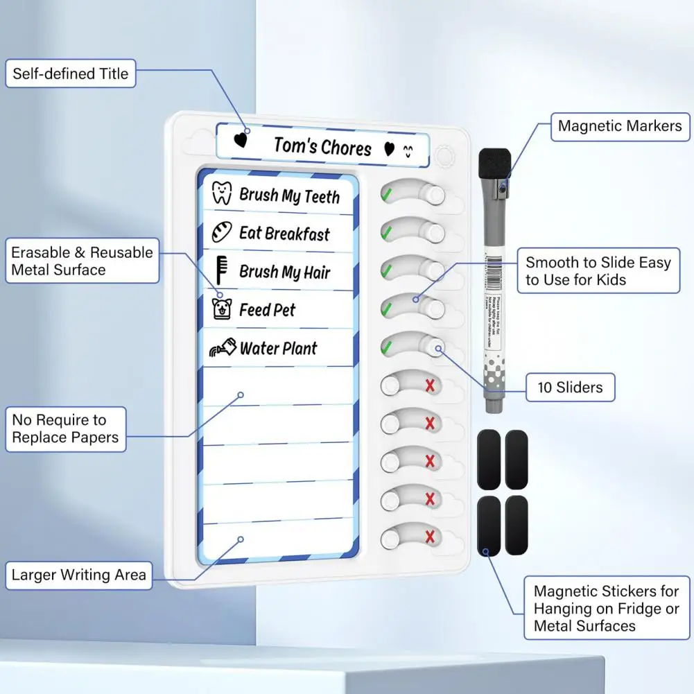 Children Chore Chart Kids Chore Chart Set with Sliding Buttons Magnetic Task Planning Board for Routine Checklist Do List