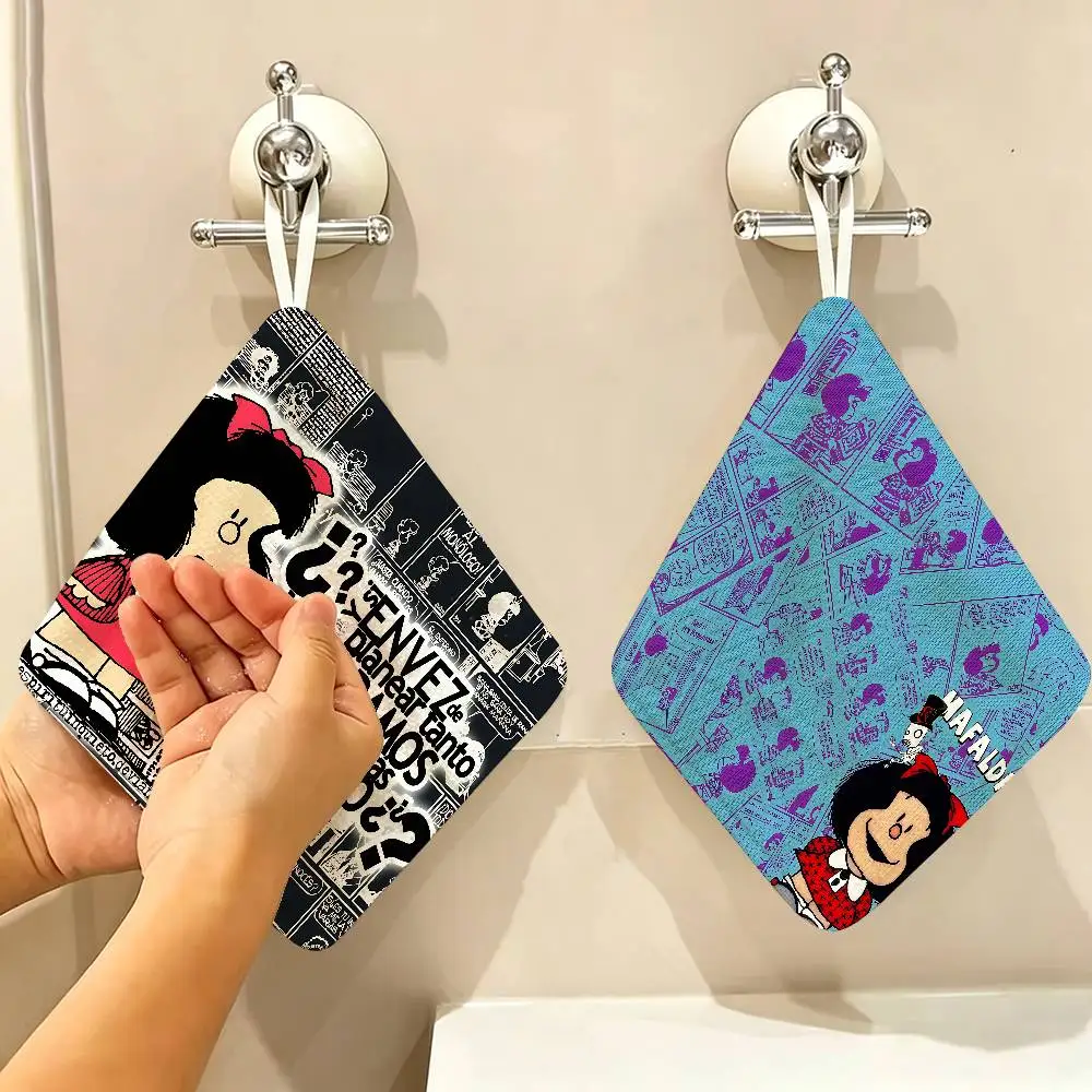 M-Mafalda Girl Thickened Polyester Cotton Hanging Towel, High Absorbent Hand Wiping Towel for Indoor Use