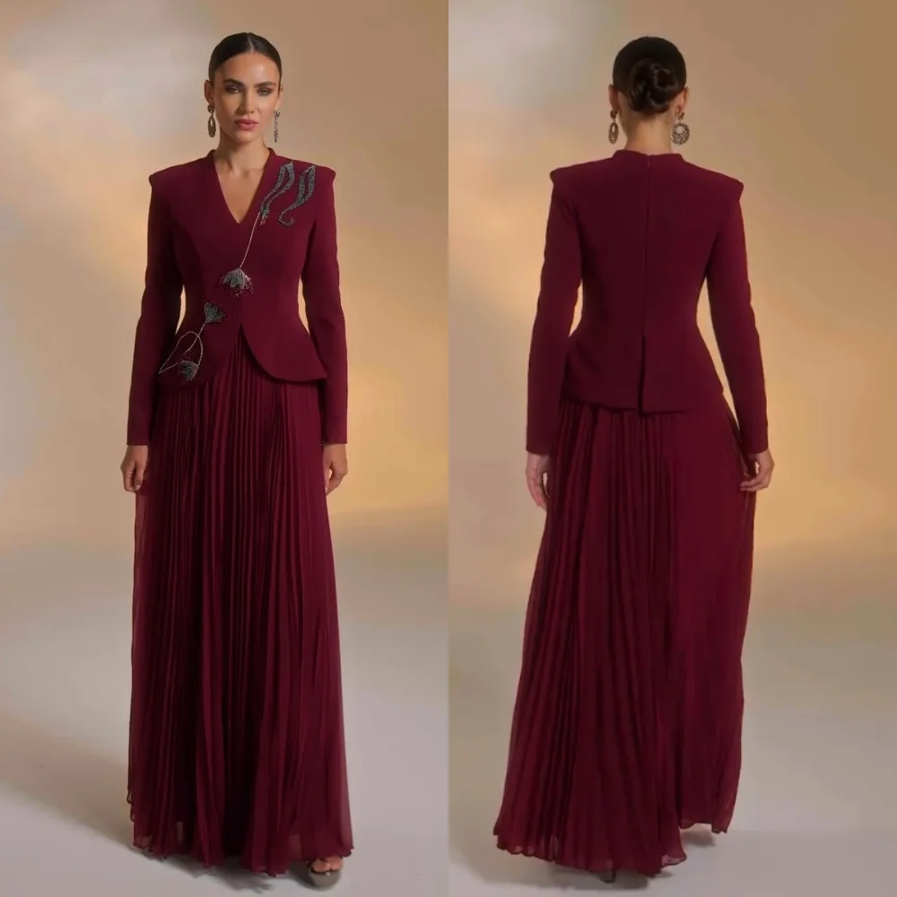 

Customized Formal Evening Jersey Sparkle V-neck Pleat Long Dresses Bespoke Occasion Party Elegant Glitter Classic فساتين الحفلات