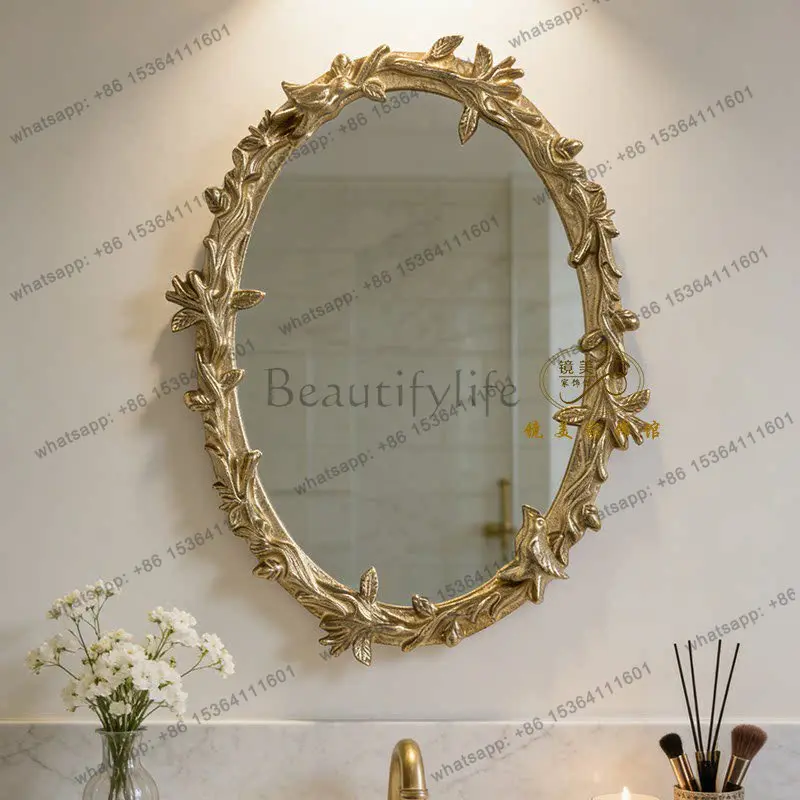 French retro oval bathroom mirror wall mounted dining side decorative mirror