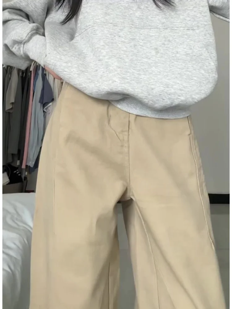 

plus Size High Waist Khaki Denim Jeans Women Loose Straight Leg Trousers Pear Shape Body Slimming Wide Leg Pants Casual Wear