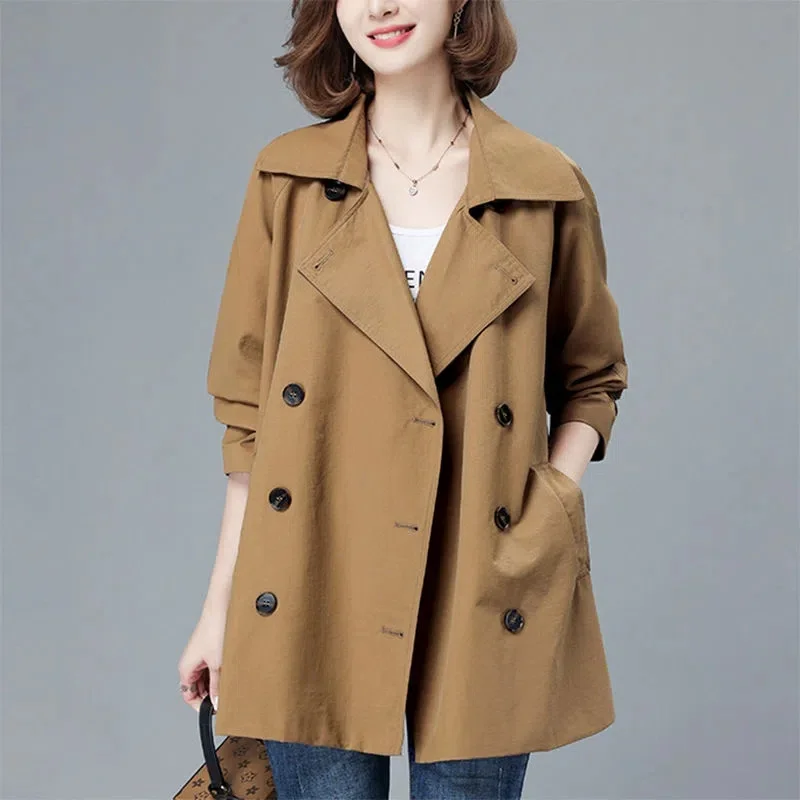 

Lady Outerwear Double-breasted Khaki Coffee Navy-blue Overcoat Double-deck Trench Coat Women Windbreakers Oversize Loose Tops