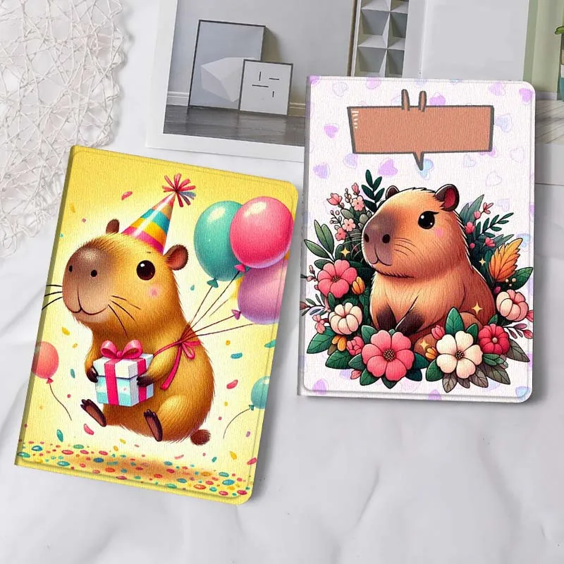 

Cute Capybara Flower Frame For iPad Pro Air Mini 2 3 4 5 6 7 6th 7th 10th 11th 10.2 9.7 10.5 11 Foldable Tablet Case Gift