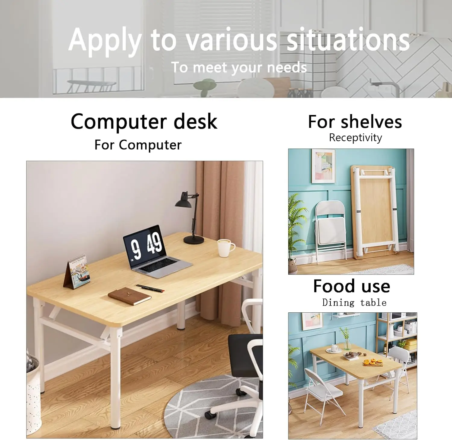 Modern Simple Style PC Table Folding Desk No Assembly Required, Writing Computer Desk…