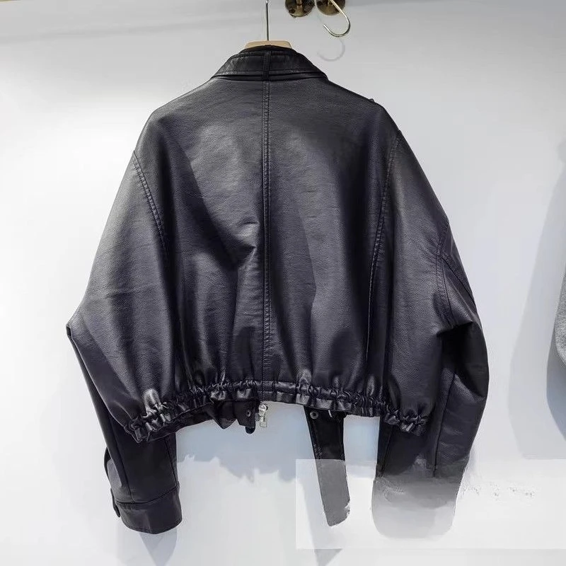 Chaqueta de cuero PU negra para mujer, otoño e invierno, nuevo algodón, Super Fire Cool Sa, chaqueta locomotora de alta gama, abrigo Popular europeo