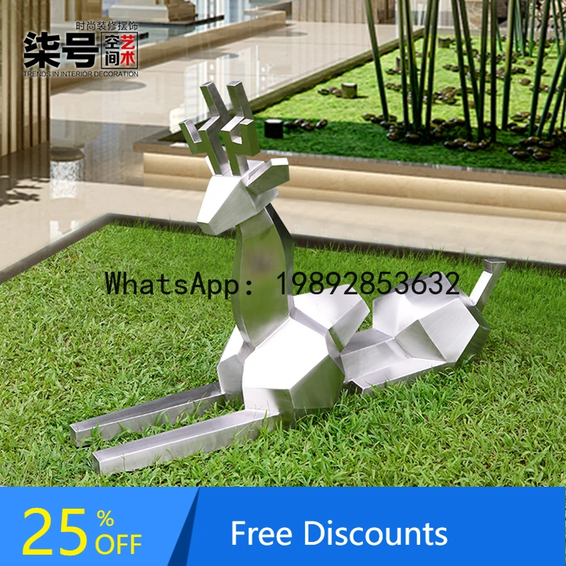 YFY Outdoor Stainless Steel Block Face Elk Sculpture Sales Office Lobby Art Installation Hotel Garden Large Floor Ornament
