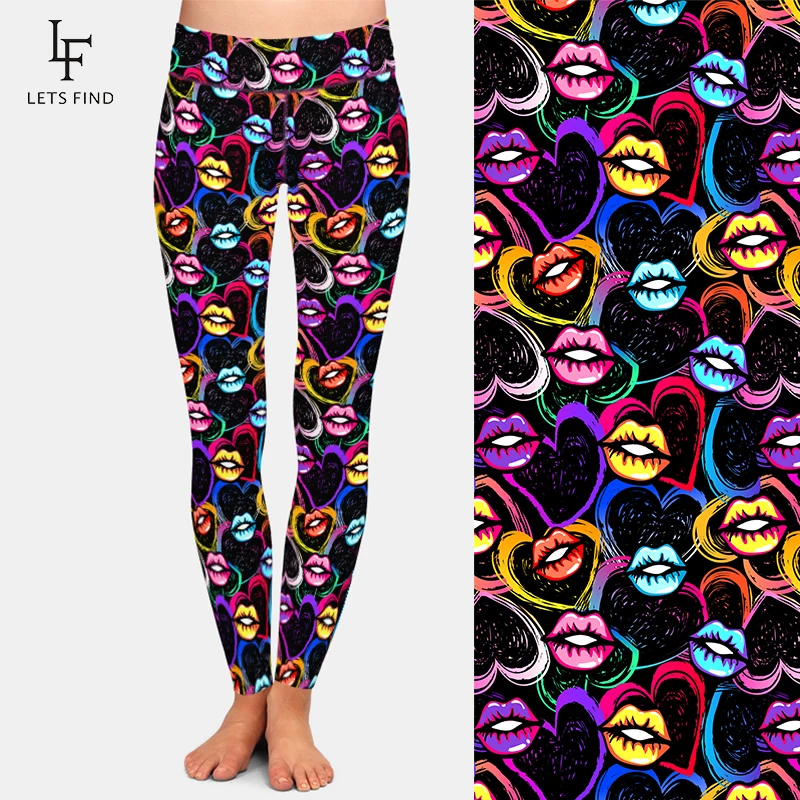 LETSFIND-mallas de entrenamiento con estampado de labios para mujer, pantalones ajustados de alta calidad, de cintura alta, a la moda