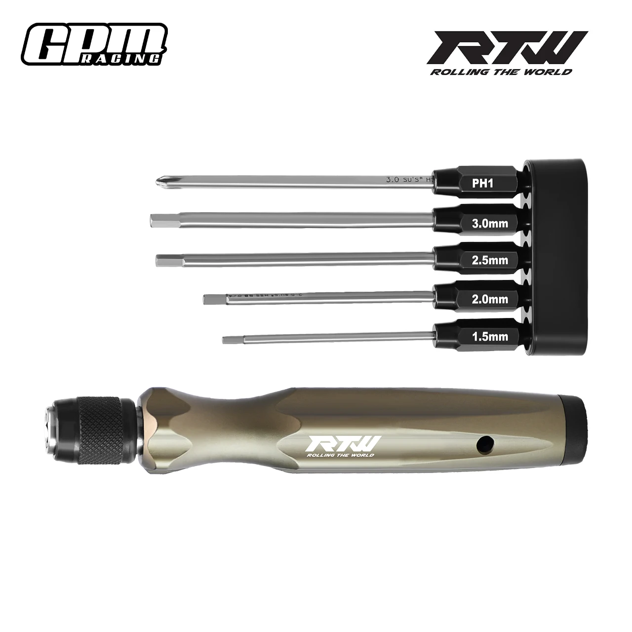 GPM/ RTW 5 in 1 hexagon wrench Tools 1.5/2.0/2.5/3.0mm/PH1 holder head High speed steels toolsC