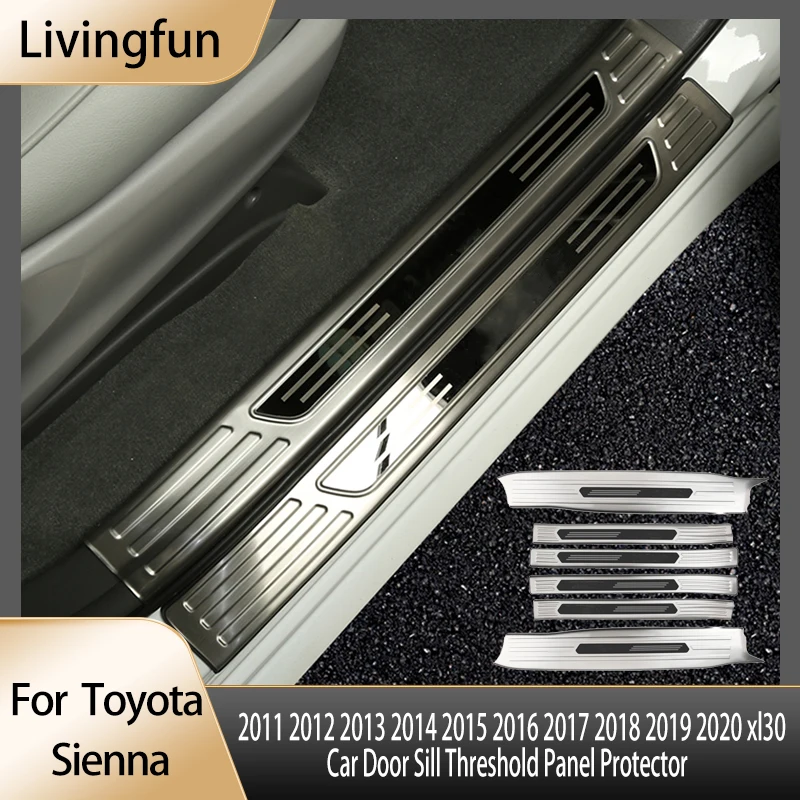 Livingfun Car Door Sill Threshold Panel Protector For Toyota Sienna 2011 2012 2013 2014 2015 2016 2017 2018 2019 2020 xl30