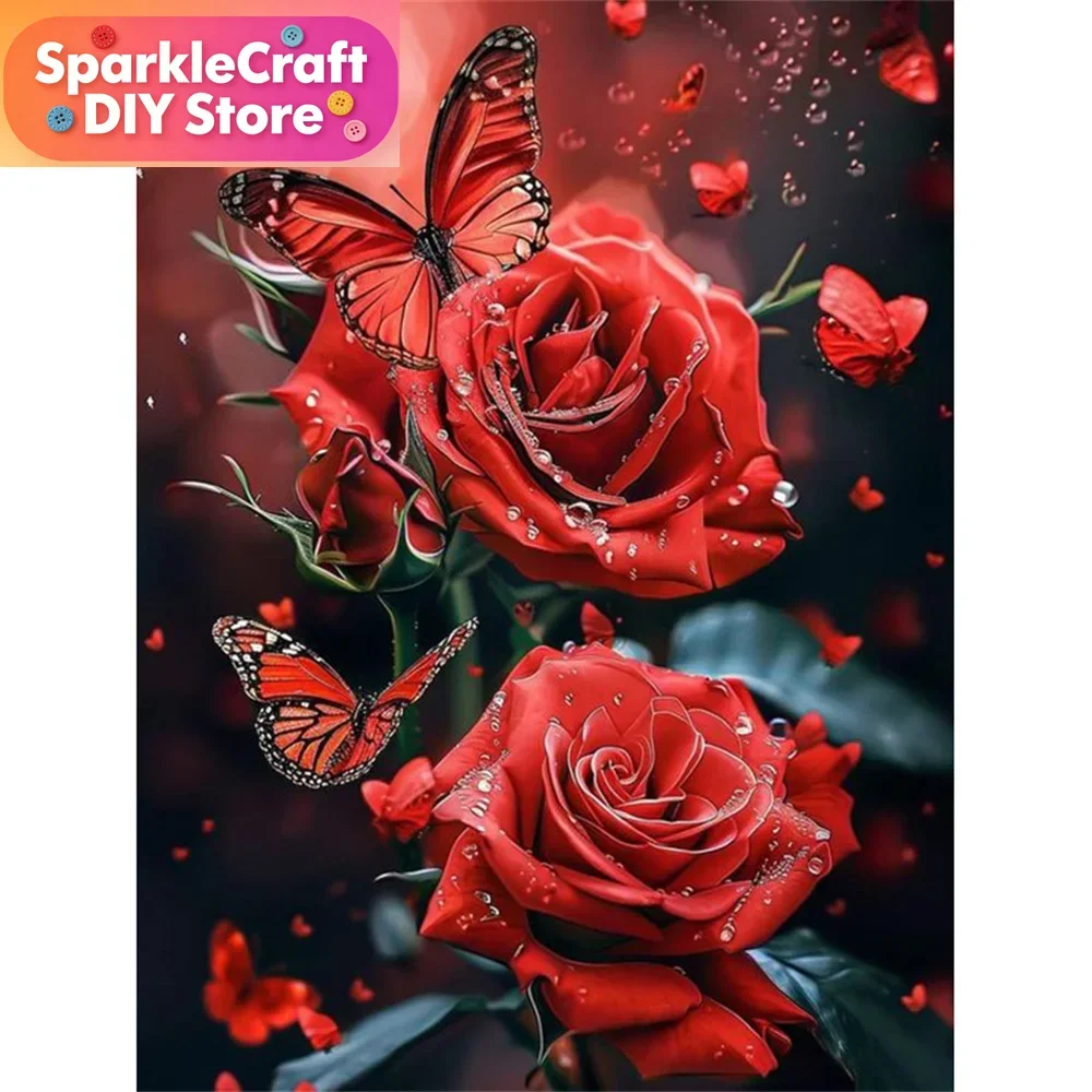 

1PC frameless DIY Full Square Round Diamond Embroidery Rose Flower New Arrival Mosaic Butterfly Painting Handmade Gift