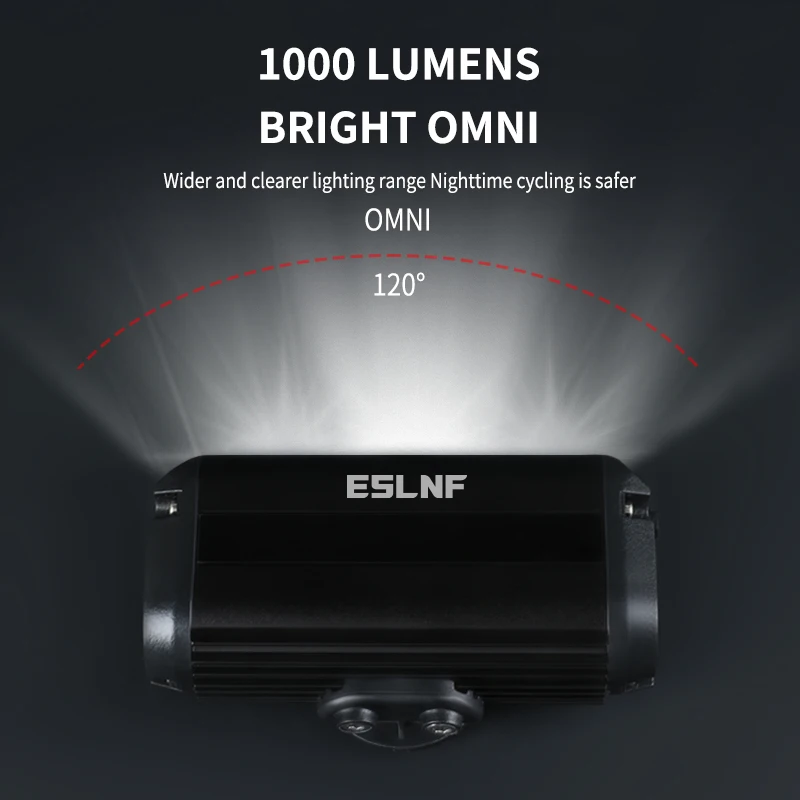 Lampu Depan Sepeda MTB ESLNF 1000 Lumen, Dapat Diisi Ulang via USB, Bahan Aluminium Alloy, Tahan Air, Sorotan Terang, Lampu LED Depan Sepeda