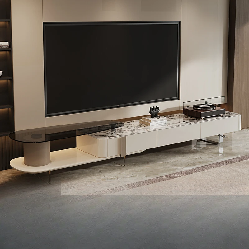 

Light luxury living room telescopic TV cabinet household storage locker integrated rock slab small apartment